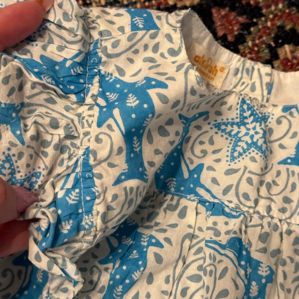 Almirah Dolphin Block Print Cotton Infant Dress and Bloomer Set - Picture 4 of 7